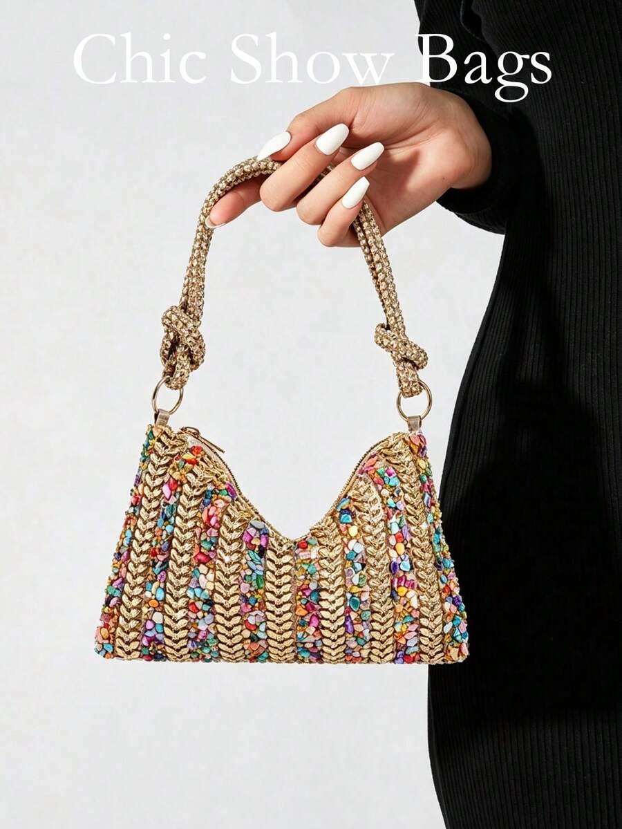 2026 New Rhinestone Clutch Bag, Colorful Shiny Evening Bag, Elegant European And American Style Handbag, Fashion Party Banquet Dress Bag