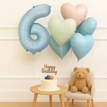 6pcs Light Blue Number And Multicolor Heart Shaped Aluminum Film Balloon Set For Anniversary Birthday Christmas Party Decoration - View 6