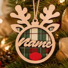 Custom Reindeer Name Christmas Ornament, Personalized Party Decor, Festive Antler Style, Checkered Decor, Customized Christmas Tree Decoration, Customizable Name Tag, Home Holiday Decor, Unique Christmas Gift 2026, Room Decor, Family And Friends - Red - View 4
