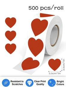 500pcs Red Heart Roll Stickers 1 Inch Solid Red Heart Stickers Envelope Seals Gift Wrapping Valentine's Day Scrapbooking Party DIY Decorative Stickers PVC Self-Adhesive Label Stickers - Red - View 1