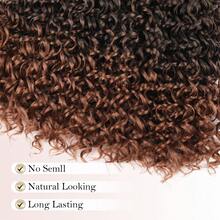 16 Inch Feather Hair Extensions, Curly Crochet Braids, 50 Strands, 90g, Natural Deep Wave Braided Hair, Bohemian Style Water Wave Wig, Synthetic Material - Brown Ombre - View 3