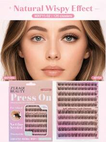 120pcs Lashes No Glue Needed+Fake Lashes Tweezers Natural Fibers, Long Curls, Clear Roots, Self Adhesive Lashes, Enlarged Eyes, Light And Non Irritating, Suitable For Daily Commuting Makeup - View 2