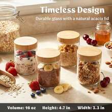 4/8-Pack Overnight Oats Containers With 4/8pcs Spoons And Bamboo Lids, Glass Jars With Airtight Lids For Meal Prep, Wide Mouth Mason Salad Jars, Glass Food Storage Container For Yogurt Chia Snacks Spice Sugar - Variant - View 4
