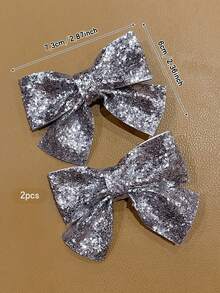 2pcs Korean Style Minimalist Silver Bow Hair Clips, Suitable For Daily Wear Hair Accessories - Silver - View 8