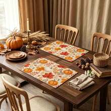 1/4/6pcs Autumn Series Full Print Pumpkin & Maple Leaf Pattern Placemats, Heat Resistant Table Mat For Home Kitchen/Dining Table Protection, Party Scene Decoration - Multicolor - View 4