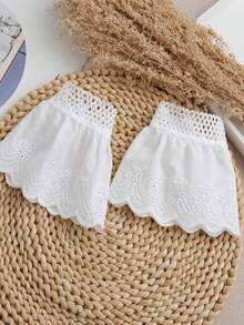 1 Pair Women's Lace Cutout Button Decor False Sleeve Cuffs, Suitable For Going Out, Party Decoration - White-109 - View 7