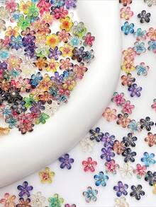 30pcs Random Gradient Holographic Gold Foil 5-Petal Flower Nail Art Charms, Resin 3D Glitter Clear Flower Rhinestones, Small Decorative Accessories For Nails, Phone, Hair Clips, Earrings - Multicolor - View 6