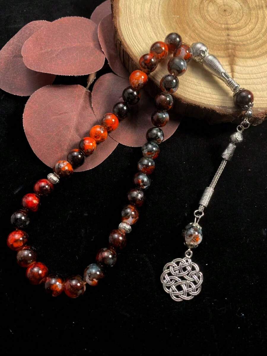 1pc 33pcs Artificial Crystal Tasbih Prayer Beads, Vintage Silver Pendant Handheld Rosary, Religious Prayer Accessory Bracelet, Home Decor, Portable Travel Carry, Worship Handheld Tasbih Beads Religious Gift - Multicolor - View 1