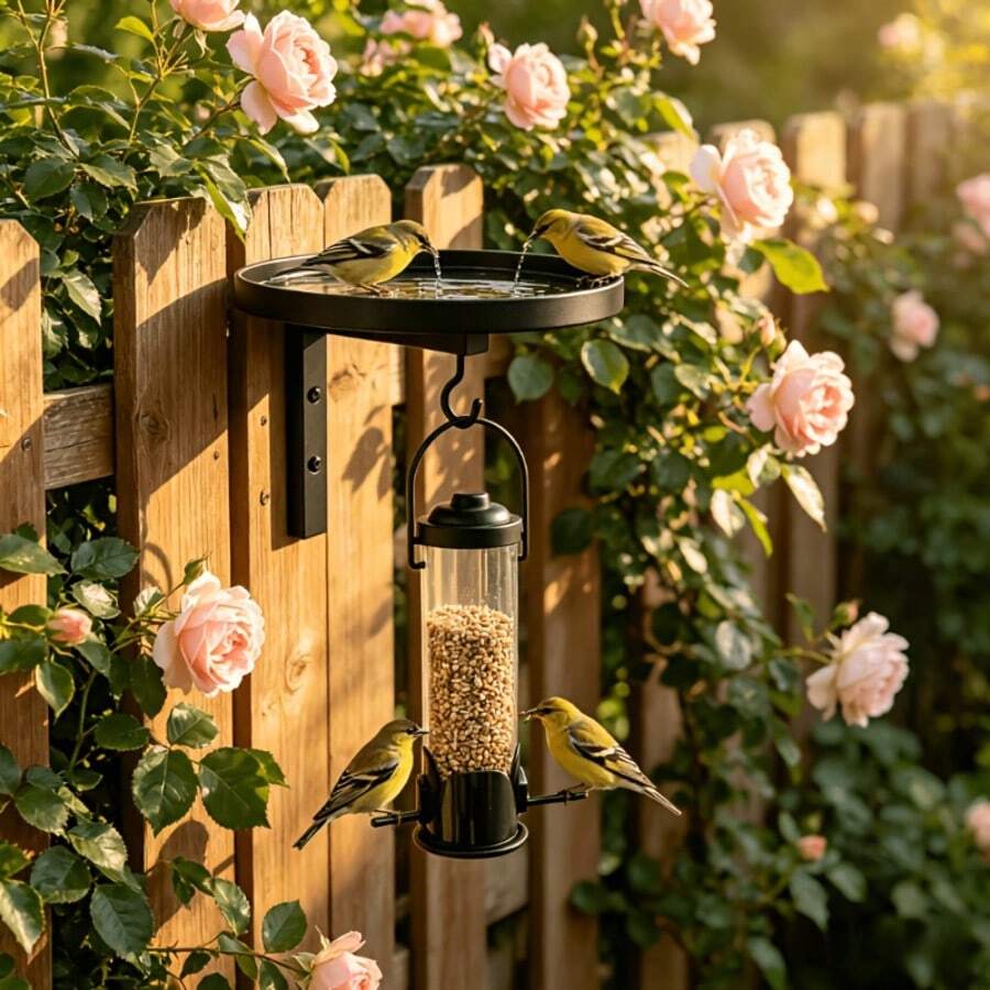 Wall-Mounted Bird Bath With Hook, Metal Outdoor Bird Bath Tray, Suitable For Garden, Yard, Patio, Fence, Wall, Attracts Wild Birds, Easy To Install