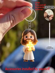 Jesus 2D Acrylic Keychain, Handheld Cross Pendant, Car Key Ring, Handmade Assembled Accessory, Religious Style Creative Gift - A - View 1