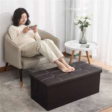 Foldable Storage Ottoman Stool, Padded Multi‑Purpose Bench, Waterproof Easy‑Clean Footrest Seat For Home Bedroom Living Room Office - Black - View 10