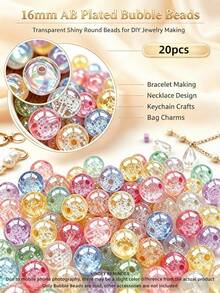 20pcs/Pack 16mm Mixed Color AB Plated Bubble Beads, Large Hole Round Acrylic Beads, Suitable For Jewelry Making, DIY Necklace, Bracelet, Keychain, Bead Pen, Handmade Crafts, Personalized Gifts - Multicolor - View 6