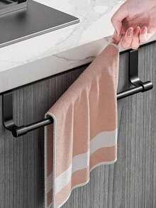 2/1pc Stainless Steel Cabinet Hanging Rod, Stainless Steel Door Towel Rack, Door Towel Rack, Metal Kitchen Rack, Kitchen Door Towel Rack, Dishcloth Hanging Rack, Kitchen - Black - View 5