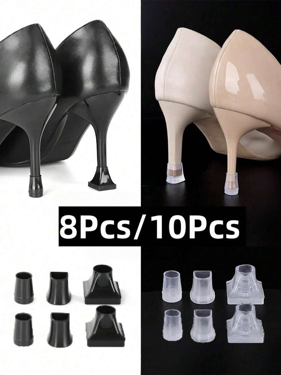 2/8/10Pcs Mixed High Heel Shoe Silencer Heel Protector Covers Anti-Wear Anti-Slip Protective Covers Noise Reduction Replacement Thick/Thin Heel Accessories - Multicolor - View 1