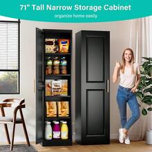 71" Tall Narrow Storage Cabinet With 1 Door And 5 Shelves,Slim Kitchen Pantry Cabinet,Black Metal Bathroom Cabinets,Large Cupboard For Home,Kitchen,Laundry,Bathroom - White - View 11