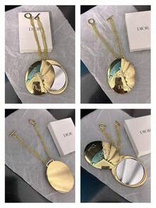 DIOR J'adore Gold Oval Pendant Compact Mirror Necklace, Embossed Logo Portable Pocket Makeup Mirror With Switch Chain, Pendant Mirror Luxury Gift For Women DIOR‑GIFT‑193 - Gold - View 8