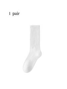 1/2/3/4 Pairs White Women Ribbed Slouchy Scrunch Mid Calf Tube Skate Socks, Solid Loose Cuff Stackable Crew Socks Teen Girls Vintage Street Style - Multicolor - View 11