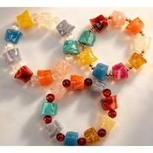1pc Bohemian Style Macaron Colorful Random Color Transparent Resin Cat Eye Stone Bracelet And Set, Suitable For Vacation, Party, Gift, Wedding And Daily Wear - Red, White, and Gold 3-piece Bracelet Set - View 2