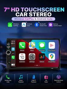 Wireless Carplay Portable Car MP5 Audio Touchscreen For All Vehicles, Supports Apple CarPlay, Android Auto, Screen Mirroring/Reverse Camera/Bluetooth/GPS Navigation/AUX (Remote Control Batteries Not Included) - Touch CarPlay - View 11