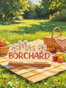 Personalized Floral Acrylic Name Plate, Double-Layer 3D Carved Design, Fresh Flower Accents, Customizable Text. Transparent And Exquisite Texture, Suitable For Wedding Seating, Tabletop Decor, Home Decoration, Commemorative Gift, Indoor And Outdoor Display. - Star - View 3