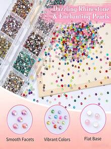 4 Boxes Nail Art Rhinestone Decoration Set, 3D Small Jelly Transparent AB Rhinestones Crystal Gems, Includes Nail Art Decoration Tools 1 Pair Of Tweezers And 1 Piece Wax Pencil, Suitable For Nail Art DIY, Tumblers, Face Makeup - Multicolor - View 4