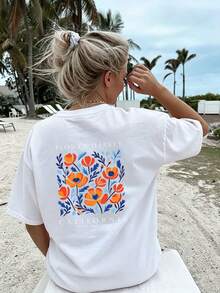Women's Oversized Floral T-Shirt: The Perfect Gift For Her, High-Quality Casual Beachwear That Offers A Comfortable Fit And A Radiant Glow. - White - View 3