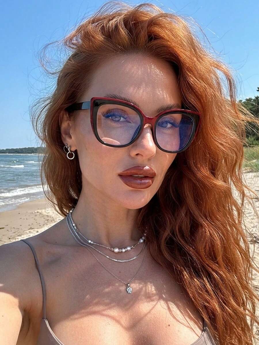 1 Pair Black Contrast Color Retro Transparent Glasses, Women's Casual ...