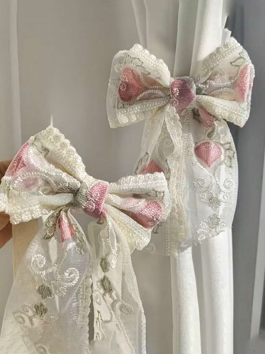Flower Lace Embroidery Bow Curtain Tie Light Luxury Elegant Home Decoration Window Decoration And Accessories Strap, Storage Rope Tie Strap Strap - Multicolor - View 1