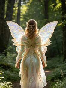 Glittery 8-Leaf Fairy Butterfly Wings, Suitable For Adults Halloween Party Cosplay As Princess, Fairy, Elf And More - Multicolor - View 4