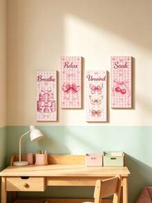 1 Set 4pcs Pink Bow Bohemian Style Wall Decor, Suitable For Baby Room And Children's Room. Baby Essentials, Newborn Wall Decoration And Kids Room Decor. - Multicolor - View 5