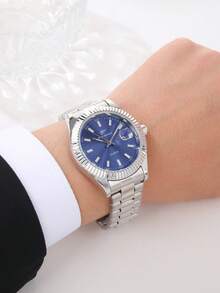RICECGO Jam Tangan Bisnis Pria Bermesin Quartz dengan Gelang Stainless Steel dan Tampilan Tanggal yang Praktis, Cocok untuk Rapat Bisnis dan Pemakaian Sehari-hari. - Perak - View 8