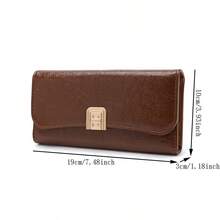 PRETTYZYS 1pc Premium Long Wallet, Solid Color ID Window Coin Purse, Multi-Card Slot Clutch Wallet, Fashionable Daily Travel Student Back To School Valentine's Day Gift - Brown - View 3