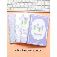 Cuaderno Espiral A5 60 Hojas, Bloc de Notas Portátil con Protección Ocular Gruesa, Páginas Interiores Rayadas para Estudiantes de Primaria, Serie de Flores de Dibujos Animados Lindos, Envío Aleatorio de 1 Pieza - Multicolor - Ver 8