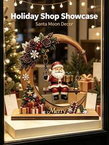 Christmas Crescent Moon Swing Santa Claus Ornament, Exquisite 3D Design With Gift, Bell And Snowflake Details, Suitable For Desktop And Window Display, Christmas Home Decor, Holiday Gift Decoration Craft - A - View 2