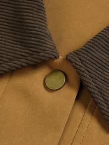 Jaket Pendek Wanita Musim Gugur dengan Kancing Depan, Manset dan Kerah Bergaris Kontras, Mantel Elegan untuk Perayaan Liburan dan Aktivitas Sehari-hari - Mocha Brown - View 4