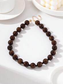 High Gloss Cherry Red Round Bead Acrylic OT Clasp Collarbone Necklace Daily Accessory - Red - View 25