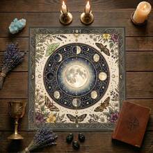 1pc Moon Phase Moth Tarot Cloth, Vintage Constellation Floral Altar Tablecloth, Witchy Botanical Divination Mat, Mystical Astrological Spiritual Home Decor Tapestry - Black - View 2