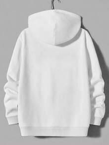 Men's Solid Color Drop Shoulder Long Sleeve Drawstring Pocket Casual Hoodie, Autumn/Winter, Back To School Season - White - View 5