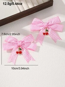 2pcs/8pcs Women's Fashionable College Style Pink Red Blue Black Dual-Color Checkerboard Bow Hair Clips, Cherry Pendant Checkerboard Hair Clips, Cute Hair Accessories For Campus Daily Wear, Birthday Party, Suitable For Daily Party Gathering Decoration And Matching - Multicolor - View 6