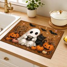 1pc Ghost Pumpkin Pattern Kitchen Absorbent Drying Mat, Halloween Fun Horror Style, Suitable For Halloween, Autumn Kitchen Countertop, Dining Table, Coffee Machine And Party Decoration - Multicolor - View 1