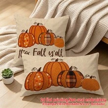 1件裝 It's Fall Y'all 南瓜圖案仿刺繡枕套，極簡鄉村風輕量聚酯纖維單面印花靠墊套，可手洗、機洗、乾洗，拉鍊封口，適用於居家、沙發、床、臥室、客廳、咖啡廳、展覽廳，裝飾枕套，節日派對裝飾 - 橘色 - 查看 6