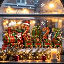 1/2pcs Christmas Train Window Decal, Retro Christmas Train Scene, 2027 Balloon Snowflake Design, Vinyl Reusable, Suitable For Home Store Window Glass Doors, Winter Festival Decoration - Multicolor - View 7