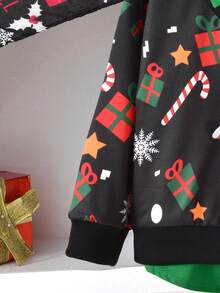 Vihyde Young Boys Christmas New Arrival 2 Pieces Outfit, Santa Candy Cane Print Spliced 2 In 1 Polo Shirt & Jogger Pants Set - Red - View 7