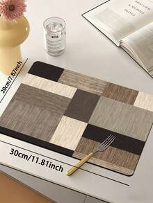 1pc Vintage Faux Wood Grain Square Geometric Patchwork Floor Mat, 3.5mm Thick Cuttable Cushioned Anti-Fatigue, Kitchen Anti-Slip Mat, Kitchen Rug, Bathroom Toilet Mat, Hallway Carpet, Entryway Living Room, Outdoor Doormat - Multicolor - View 14