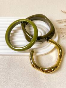 17KM (Possible Color Difference) 3pcs Women's Bracelet Set, Fashion Elegant Luxury Minimalist Wide Resin Twisted Asymmetrical Design, Suitable For Women's Daily Wear, Vacation, Date, Party, Gift, Wedding, Festival, Banquet, Birthday, Travel, Gift For Mom, Girlfriend, Friend, Daughter, Loved One - Green - View 5