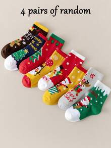 8/4 Pairs Autumn/Winter Kids Christmas Socks, Red Christmas Girl Socks, Boy Socks, Festive Atmosphere, Cute Cartoon Santa Claus, Reindeer, Gingerbread Man Patterns - Multicolor - View 15