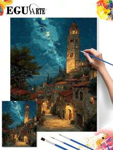 DIY Starry Night Medieval Tower Town (Frameless 8x12 / 16x20 Inches) Paint By Numbers Kit (Acrylic) Arts & Crafts For Adult Beginners, Home Wall Decor, And Holiday Gifts For Relaxing Painting Time - Sets - View 2