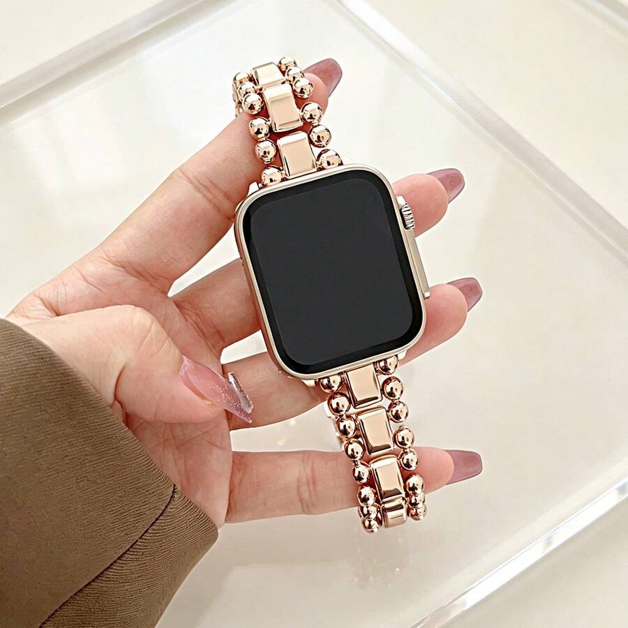 1pc Women's Double Row Beads Metal Watch Band Compatible With 38mm/40mm/41mm/42mm/44mm/45mm/49mm/20mm Compatible With Apple Smart Watch Ultra/SE/8/7/6/5/4/3/2/1 20mm Connection