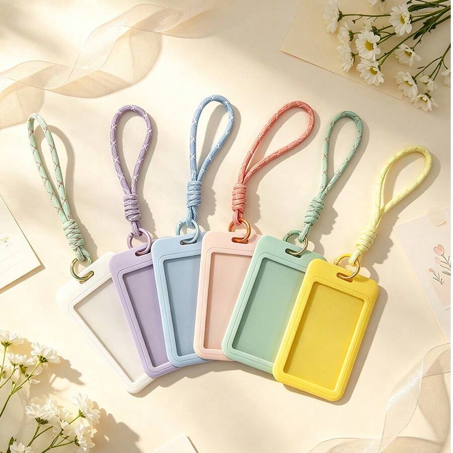 Macaron Ins Style Card Holder Keychain ID Badge Holder Lanyard For Bus Card, Campus Card, Work Badge, Access Card, Meal Card, ID Card, Handmade Braided Polka Dot Wrist Strap - Card Holder + Polka Dot Lanyard - View 1