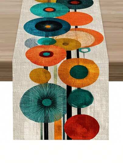 1pc Vintage Color Block Polka Dot Print Table Runner, Latest Spring/Summer Style, Nostalgic Art Style, Printed Polyester Tablecloth, Balanced Pattern Proportion, Rectangular Tablecloth, Spring (13x35.4/47.2/63/72/78.7 Inches)